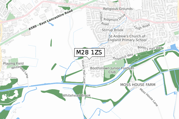 M28 1ZS map - small scale - OS Open Zoomstack (Ordnance Survey)
