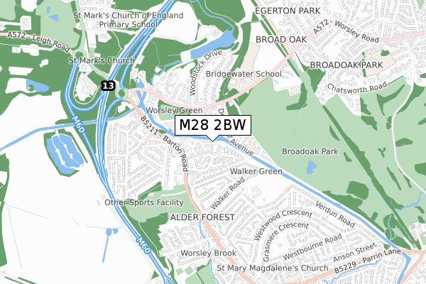 M28 2BW map - small scale - OS Open Zoomstack (Ordnance Survey)