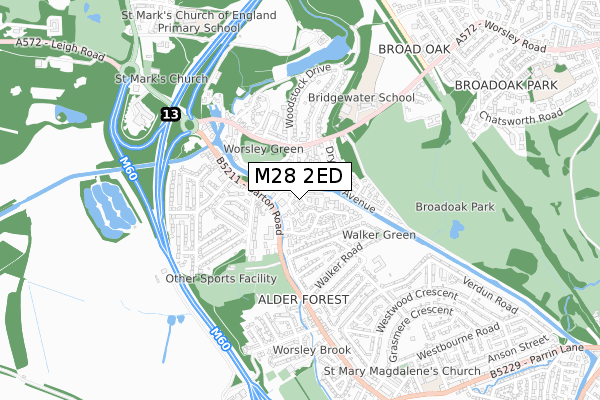 M28 2ED map - small scale - OS Open Zoomstack (Ordnance Survey)