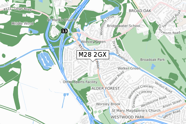M28 2GX map - small scale - OS Open Zoomstack (Ordnance Survey)