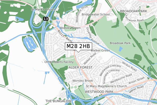 M28 2HB map - small scale - OS Open Zoomstack (Ordnance Survey)
