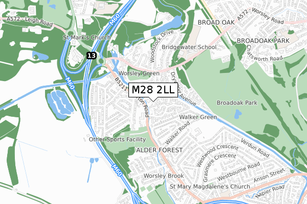 M28 2LL map - small scale - OS Open Zoomstack (Ordnance Survey)
