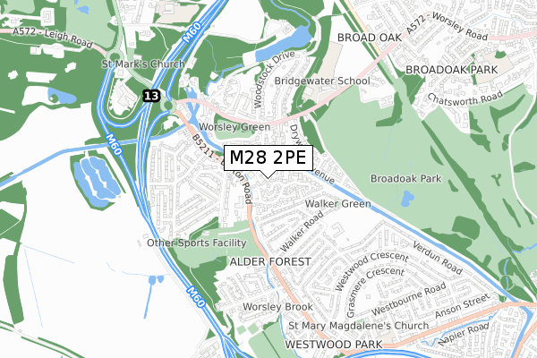 M28 2PE map - small scale - OS Open Zoomstack (Ordnance Survey)