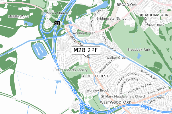 M28 2PF map - small scale - OS Open Zoomstack (Ordnance Survey)