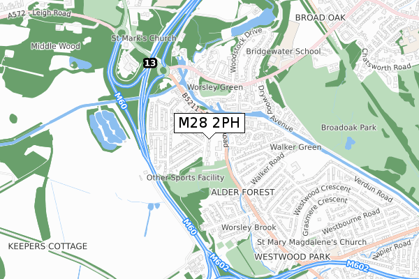 M28 2PH map - small scale - OS Open Zoomstack (Ordnance Survey)