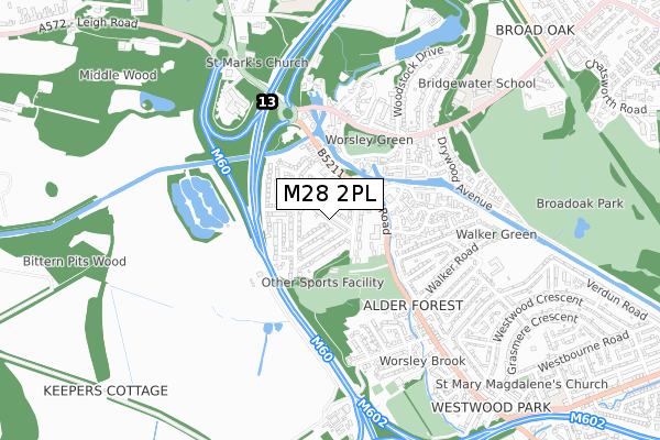M28 2PL map - small scale - OS Open Zoomstack (Ordnance Survey)
