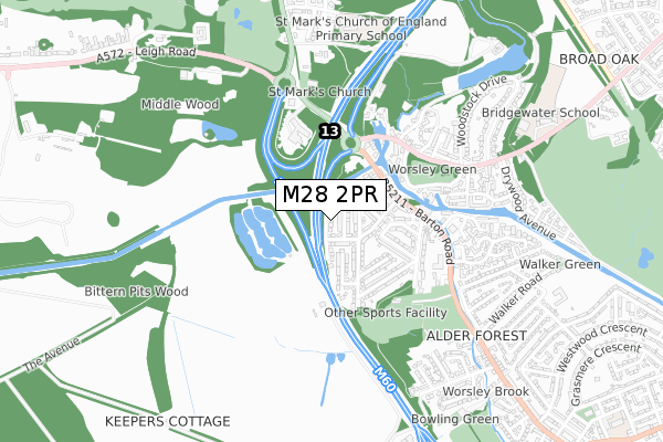 M28 2PR map - small scale - OS Open Zoomstack (Ordnance Survey)