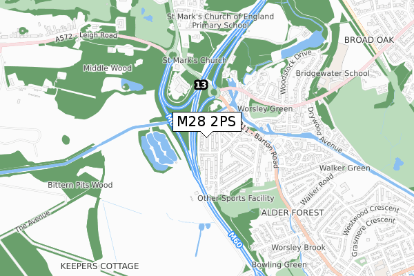 M28 2PS map - small scale - OS Open Zoomstack (Ordnance Survey)