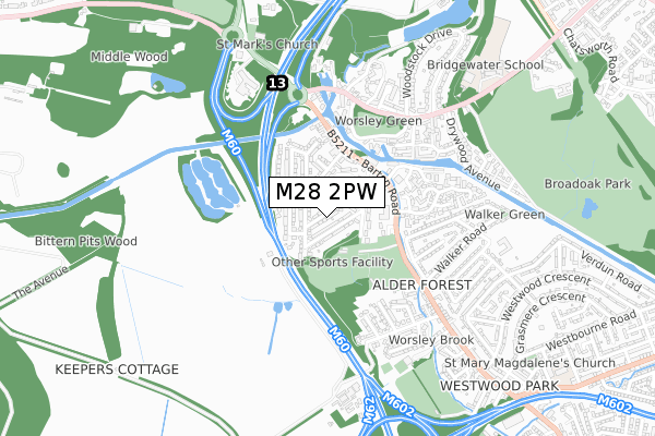 M28 2PW map - small scale - OS Open Zoomstack (Ordnance Survey)