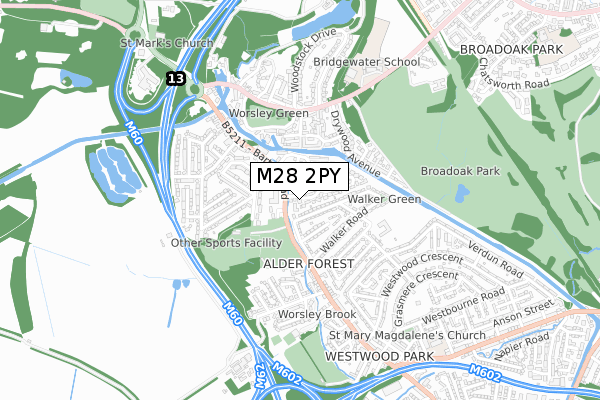 M28 2PY map - small scale - OS Open Zoomstack (Ordnance Survey)