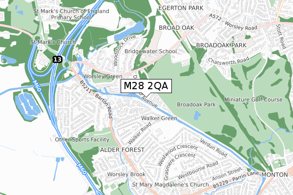 M28 2QA map - small scale - OS Open Zoomstack (Ordnance Survey)