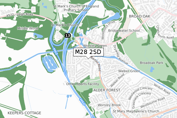 M28 2SD map - small scale - OS Open Zoomstack (Ordnance Survey)