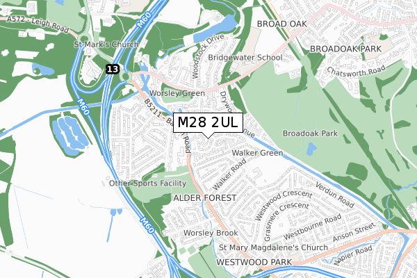 M28 2UL map - small scale - OS Open Zoomstack (Ordnance Survey)