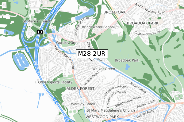 M28 2UR map - small scale - OS Open Zoomstack (Ordnance Survey)