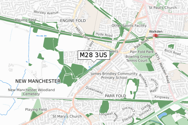 M28 3US map - small scale - OS Open Zoomstack (Ordnance Survey)