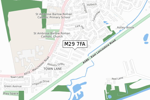 M29 7FA map - large scale - OS Open Zoomstack (Ordnance Survey)