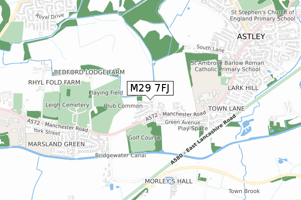 M29 7FJ map - small scale - OS Open Zoomstack (Ordnance Survey)