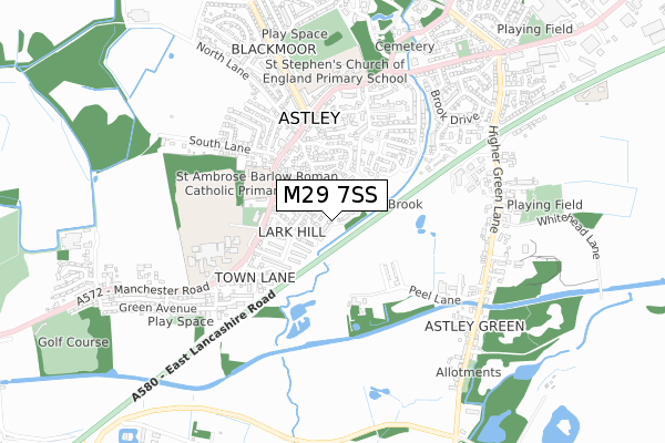 M29 7SS map - small scale - OS Open Zoomstack (Ordnance Survey)