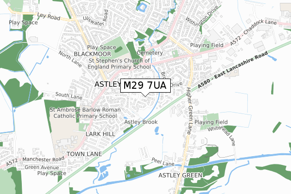 M29 7UA map - small scale - OS Open Zoomstack (Ordnance Survey)
