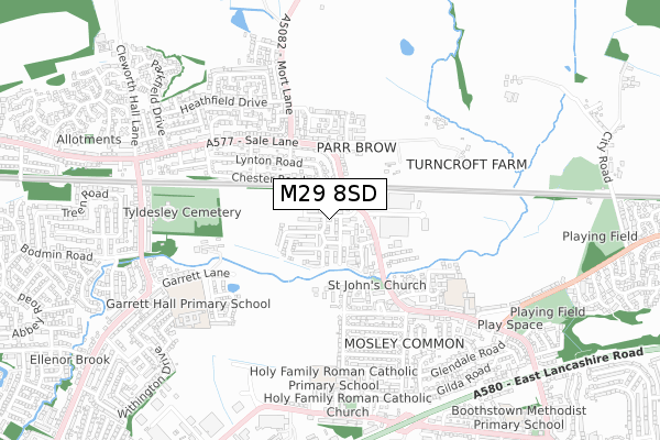 M29 8SD map - small scale - OS Open Zoomstack (Ordnance Survey)