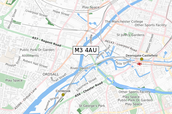 M3 4AU map - small scale - OS Open Zoomstack (Ordnance Survey)