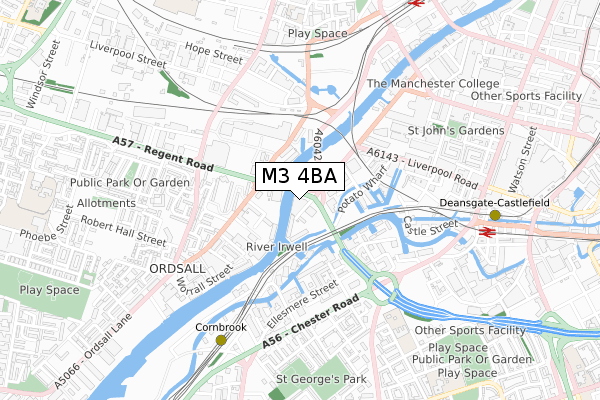 M3 4BA map - small scale - OS Open Zoomstack (Ordnance Survey)