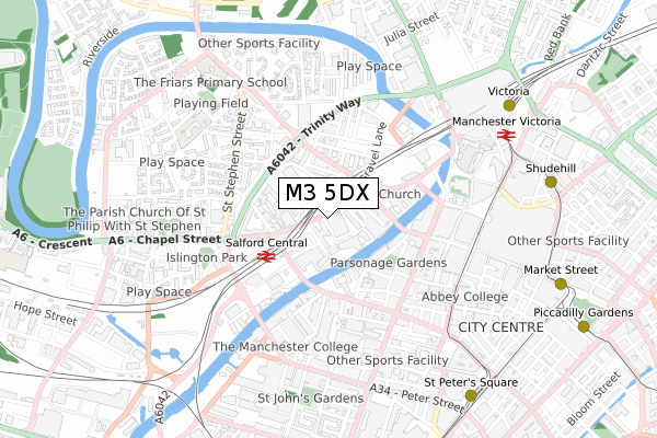 M3 5DX map - small scale - OS Open Zoomstack (Ordnance Survey)