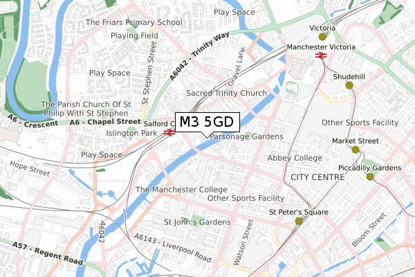 M3 5GD map - small scale - OS Open Zoomstack (Ordnance Survey)