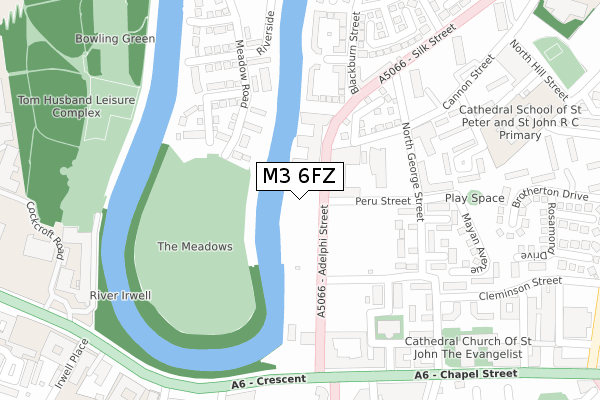 M3 6FZ map - large scale - OS Open Zoomstack (Ordnance Survey)