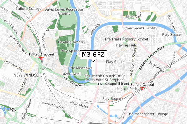 M3 6FZ map - small scale - OS Open Zoomstack (Ordnance Survey)