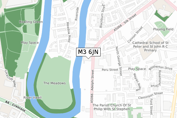 M3 6JN map - large scale - OS Open Zoomstack (Ordnance Survey)