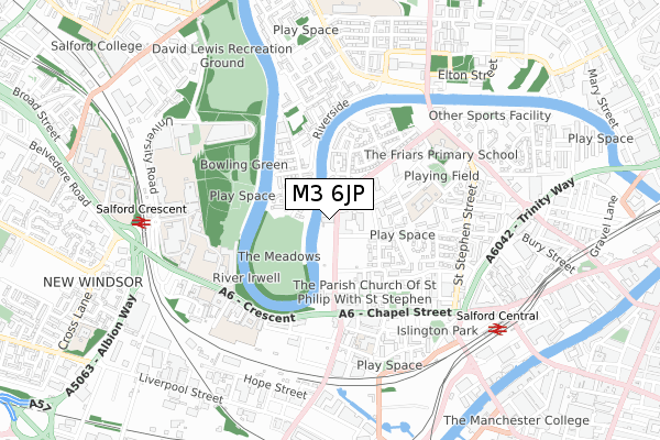 M3 6JP map - small scale - OS Open Zoomstack (Ordnance Survey)
