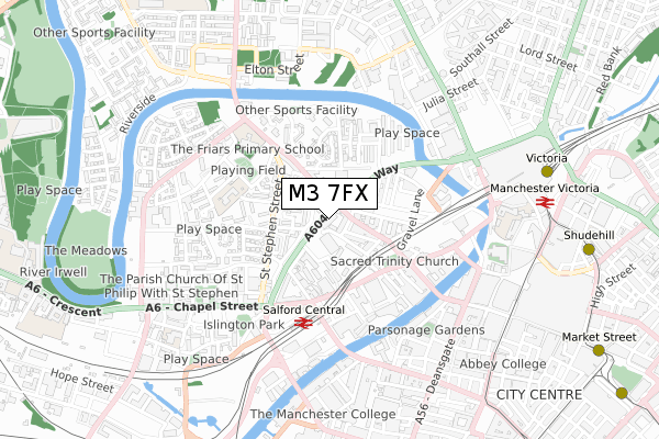 M3 7FX map - small scale - OS Open Zoomstack (Ordnance Survey)