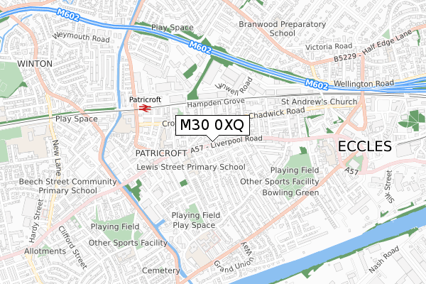 M30 0XQ map - small scale - OS Open Zoomstack (Ordnance Survey)