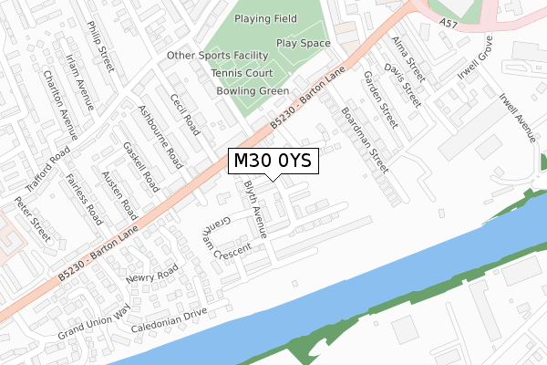 M30 0YS map - large scale - OS Open Zoomstack (Ordnance Survey)
