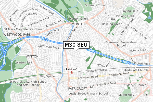 M30 8EU map - small scale - OS Open Zoomstack (Ordnance Survey)