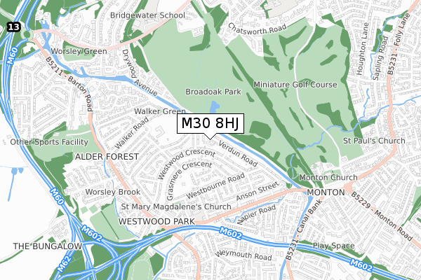 M30 8HJ map - small scale - OS Open Zoomstack (Ordnance Survey)