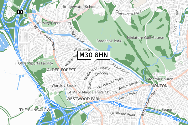 M30 8HN map - small scale - OS Open Zoomstack (Ordnance Survey)