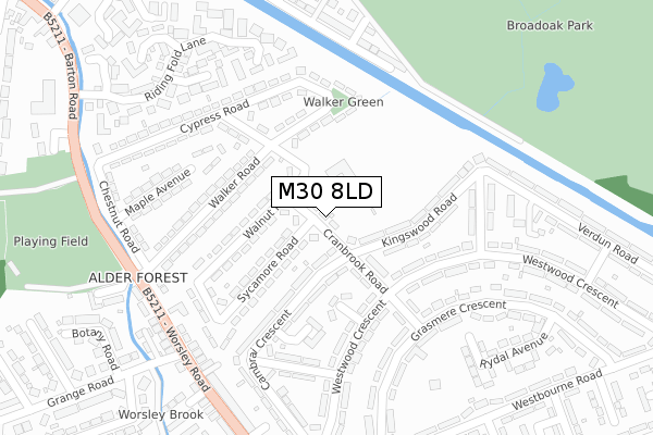 M30 8LD map - large scale - OS Open Zoomstack (Ordnance Survey)