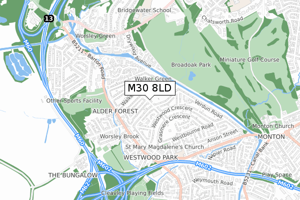 M30 8LD map - small scale - OS Open Zoomstack (Ordnance Survey)