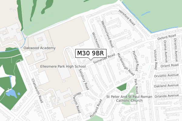 M30 9BR map - large scale - OS Open Zoomstack (Ordnance Survey)