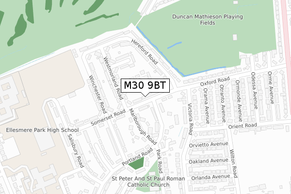 M30 9BT map - large scale - OS Open Zoomstack (Ordnance Survey)