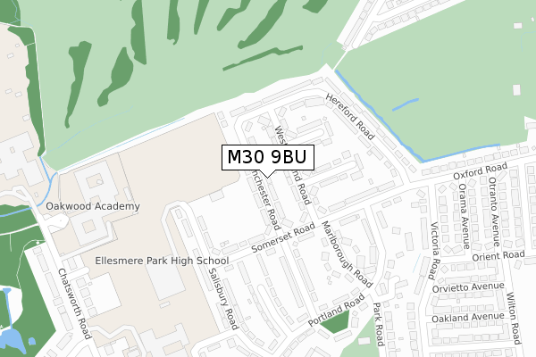 M30 9BU map - large scale - OS Open Zoomstack (Ordnance Survey)