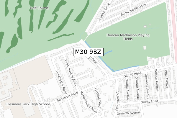 M30 9BZ map - large scale - OS Open Zoomstack (Ordnance Survey)