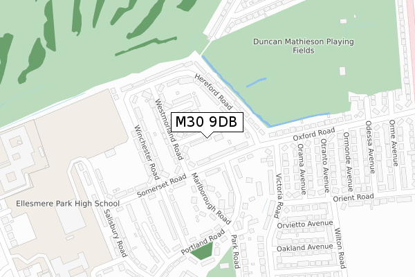 M30 9DB map - large scale - OS Open Zoomstack (Ordnance Survey)