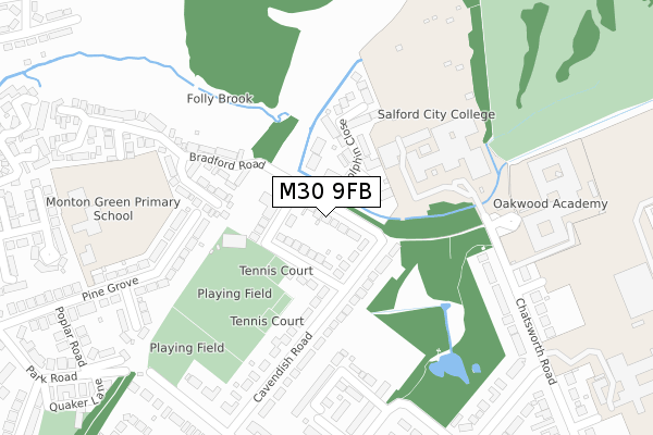 M30 9FB map - large scale - OS Open Zoomstack (Ordnance Survey)