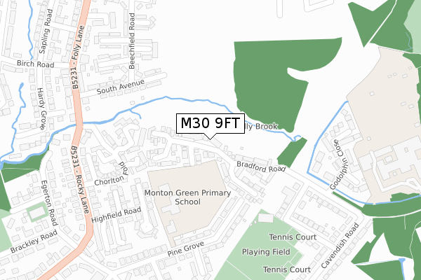 M30 9FT map - large scale - OS Open Zoomstack (Ordnance Survey)