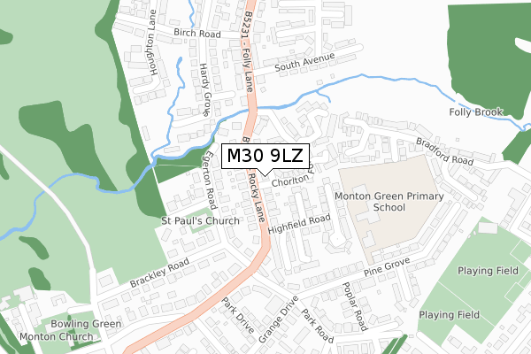 M30 9LZ map - large scale - OS Open Zoomstack (Ordnance Survey)