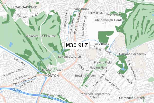 M30 9LZ map - small scale - OS Open Zoomstack (Ordnance Survey)