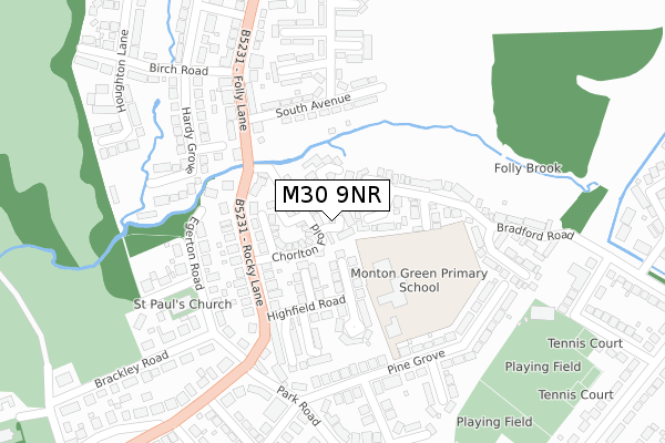 M30 9NR map - large scale - OS Open Zoomstack (Ordnance Survey)